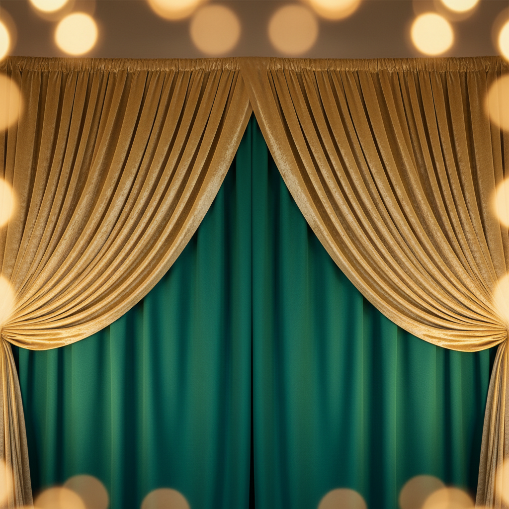Elegant double layer drapery backdrop in velvet and sheer fabric with soft lighting