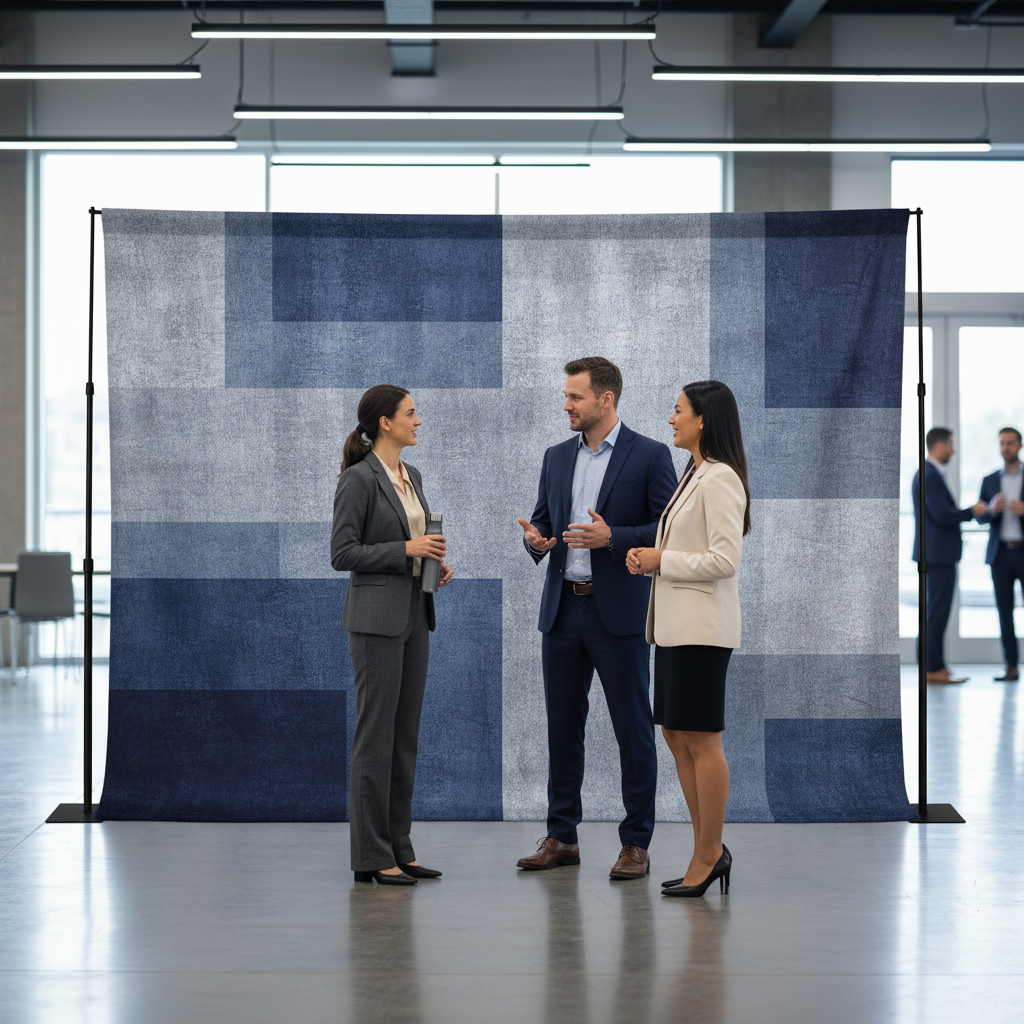 Professional event branding backdrop printing at a corporate event with a company logo