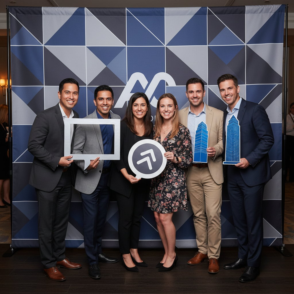 A vibrant custom photo booth backdrop with a unique design at a lively event.